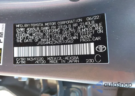 2022 Toyota Corolla Se from USA, damaged, VIN JTDS4MCE2N3510562